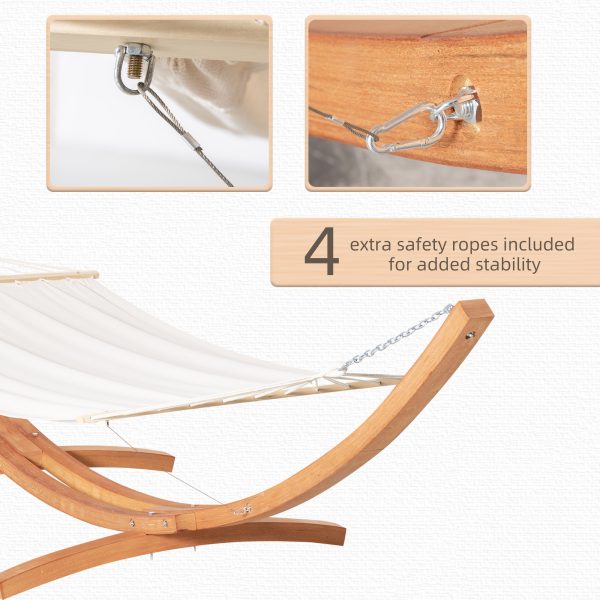 Outdoor Garden Hammock & Wooden Stand Swing Hanging Bed White - Image 5