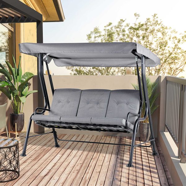 3 Seater Swing Chairs Thick Padded Seat Hammock Canopy Bench Bed - Grey - Image 2