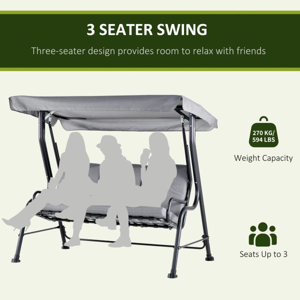 3 Seater Swing Chairs Thick Padded Seat Hammock Canopy Bench Bed - Grey - Image 6