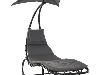Patio Rocking Chaise Lounge Rocking Bed with Canopy Cushion Headrest Pillow