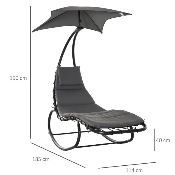 Patio Rocking Chaise Lounge Rocking Bed with Canopy Cushion Headrest Pillow - Image 3