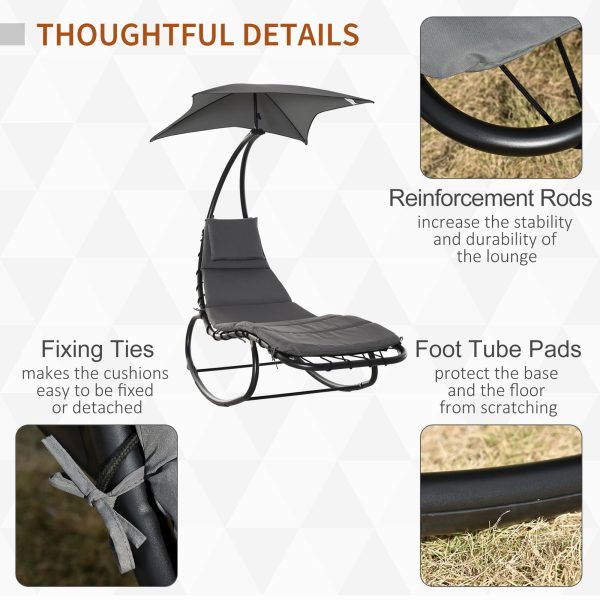 Patio Rocking Chaise Lounge Rocking Bed with Canopy Cushion Headrest Pillow - Image 7