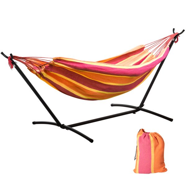 277 x 121cm Hammock & Stand Camping Hammock & Carrying Bag, 120kg, Red Stripe