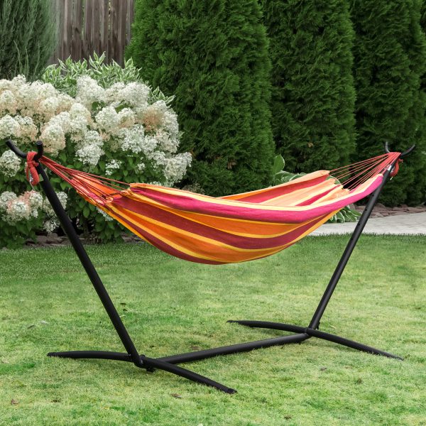 277 x 121cm Hammock & Stand Camping Hammock & Carrying Bag, 120kg, Red Stripe - Image 2