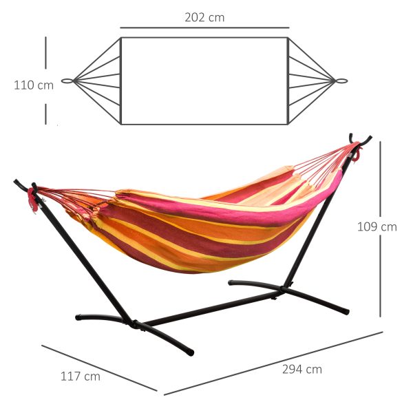 277 x 121cm Hammock & Stand Camping Hammock & Carrying Bag, 120kg, Red Stripe - Image 3