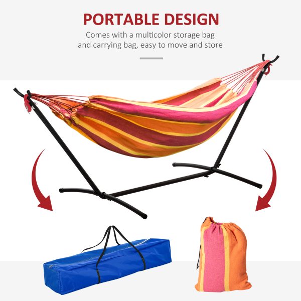 277 x 121cm Hammock & Stand Camping Hammock & Carrying Bag, 120kg, Red Stripe - Image 6