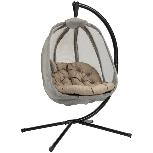 Hanging Egg Chair, Swing Hammock with Cushion and Stand, Khaki
