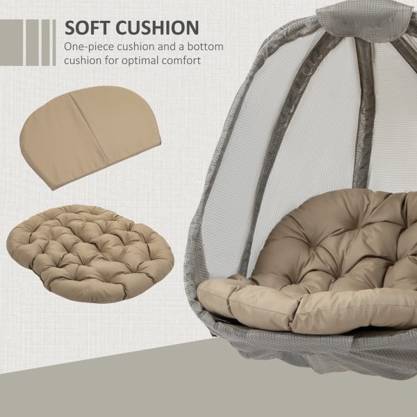 Hanging Egg Chair, Swing Hammock with Cushion and Stand, Khaki - Image 4