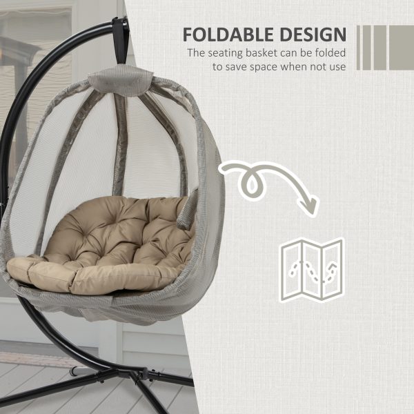 Hanging Egg Chair, Swing Hammock with Cushion and Stand, Khaki - Image 5
