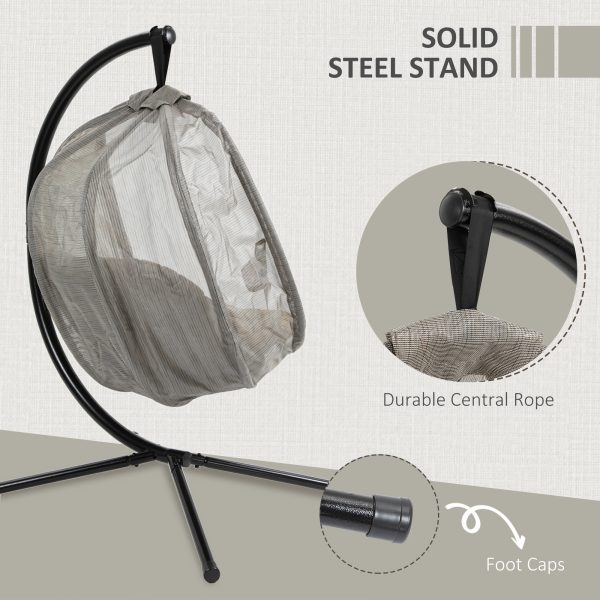 Hanging Egg Chair, Swing Hammock with Cushion and Stand, Khaki - Image 6