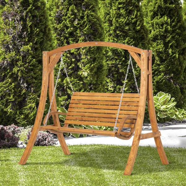 Outsunny 2 Seater Garden Swing Seat Swing Chair, Outdoor Wooden Swing Bench Seat - Image 2