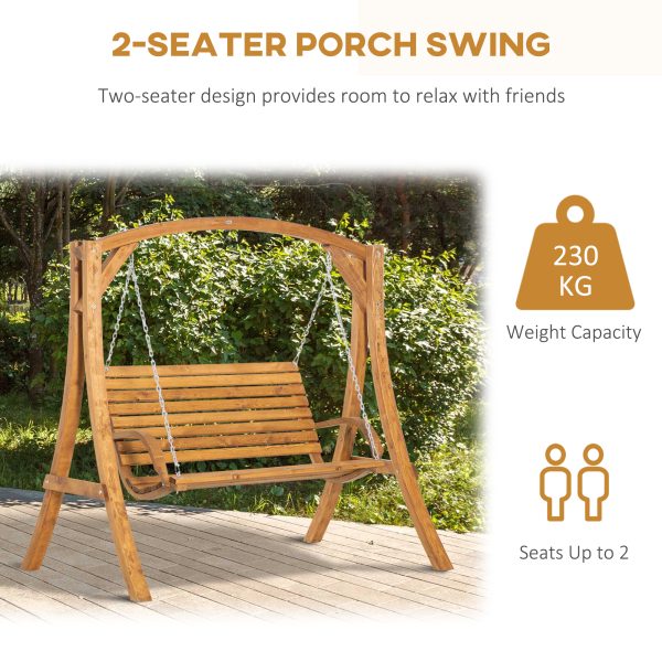 Outsunny 2 Seater Garden Swing Seat Swing Chair, Outdoor Wooden Swing Bench Seat - Image 4