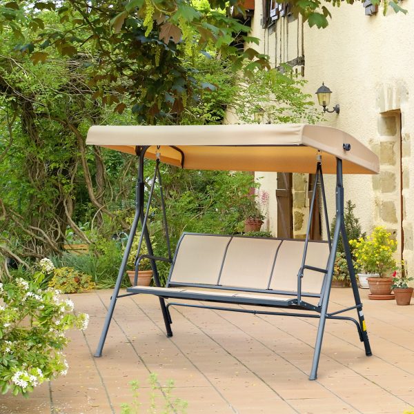 3 Seater Swing Chair Canopy Replacement Steel Frame - Beige - Image 2