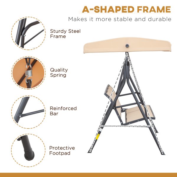 3 Seater Swing Chair Canopy Replacement Steel Frame - Beige - Image 4