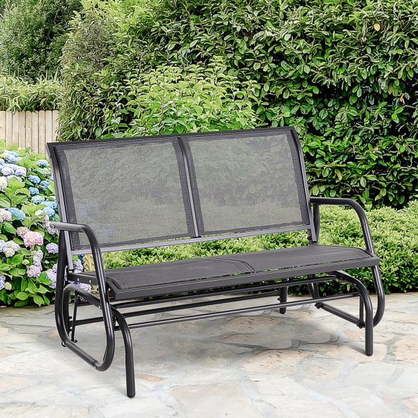 2-Person Glider Bench Patio Double Swing Gliding Chair Loveseat Grey Armrest - Image 2