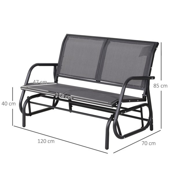 2-Person Glider Bench Patio Double Swing Gliding Chair Loveseat Grey Armrest - Image 3