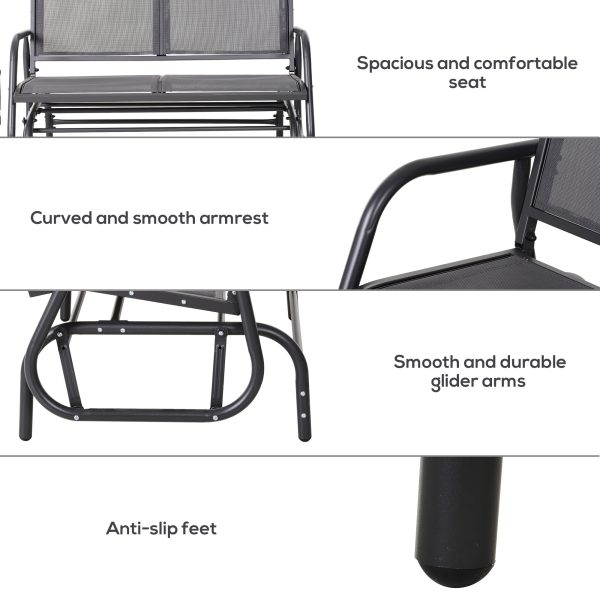 2-Person Glider Bench Patio Double Swing Gliding Chair Loveseat Grey Armrest - Image 7