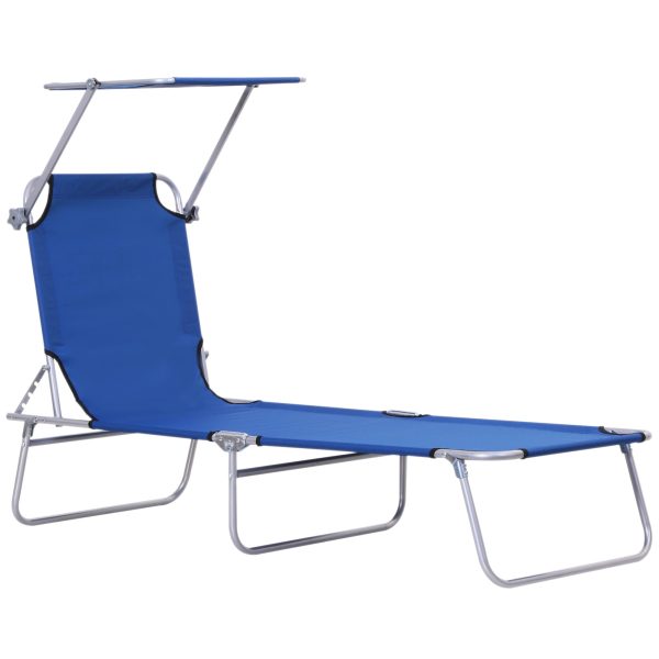 Reclining Chair Folding Lounger Seat & Sun Shade Awning Beach, Blue