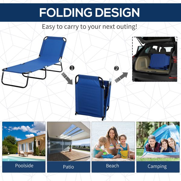 Reclining Chair Folding Lounger Seat & Sun Shade Awning Beach, Blue - Image 4