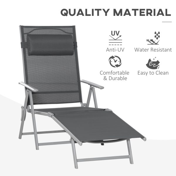 Sun Lounger Folding Chaise Chair Recliner & 7 Adjustable Backrest -  Dark Grey - Image 4