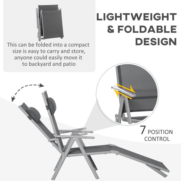 Sun Lounger Folding Chaise Chair Recliner & 7 Adjustable Backrest -  Dark Grey - Image 6