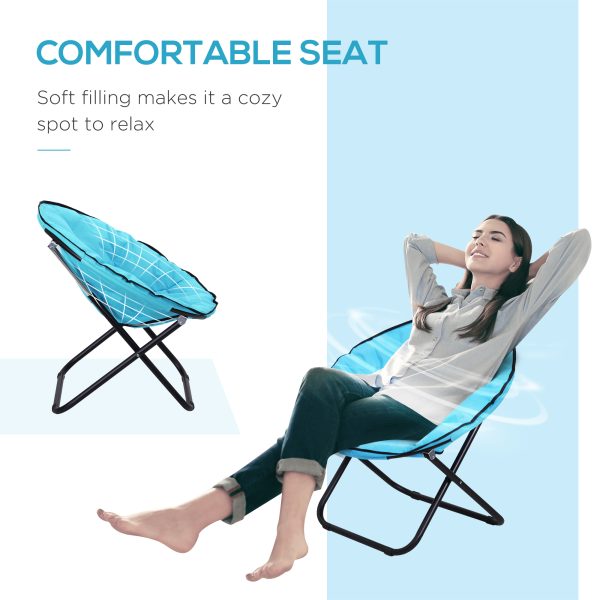 Folding Saucer Moon Chair, 80Lx80Wx75H cm, Metal Frame, 600D Oxford Cloth-Blue - Image 4