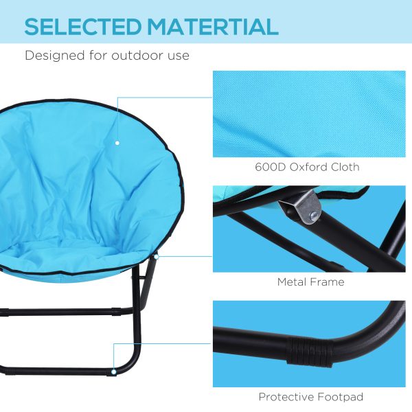 Folding Saucer Moon Chair, 80Lx80Wx75H cm, Metal Frame, 600D Oxford Cloth-Blue - Image 6