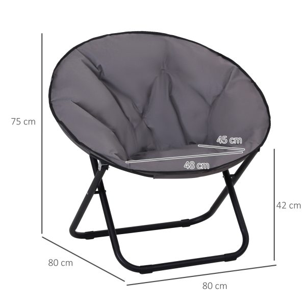 Folding Saucer Moon Chair, 80Lx80Wx75H cm, Metal Frame, 600D Oxford Cloth-Grey - Image 3