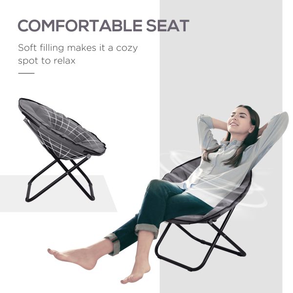 Folding Saucer Moon Chair, 80Lx80Wx75H cm, Metal Frame, 600D Oxford Cloth-Grey - Image 5