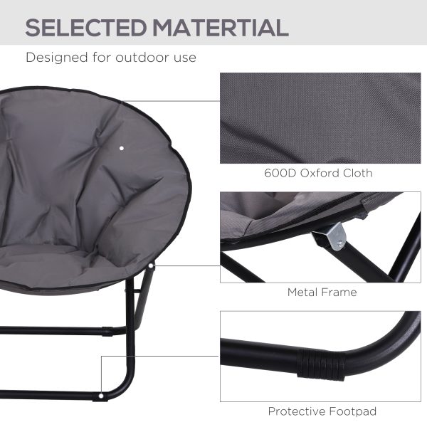 Folding Saucer Moon Chair, 80Lx80Wx75H cm, Metal Frame, 600D Oxford Cloth-Grey - Image 6