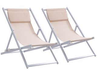 Set of 2 Folding  Deck Folding Chairs  Garden Patio Lounger, White