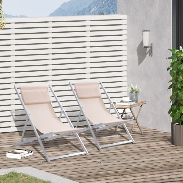 Set of 2 Folding  Deck Folding Chairs  Garden Patio Lounger, White - Image 2