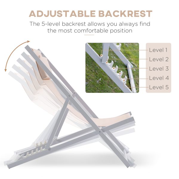 Set of 2 Folding  Deck Folding Chairs  Garden Patio Lounger, White - Image 4