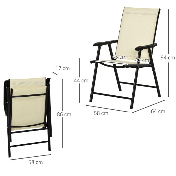 Set of 2 Foldable Metal Garden Chairs Dining Seat Yard Furniture Beige - Image 3
