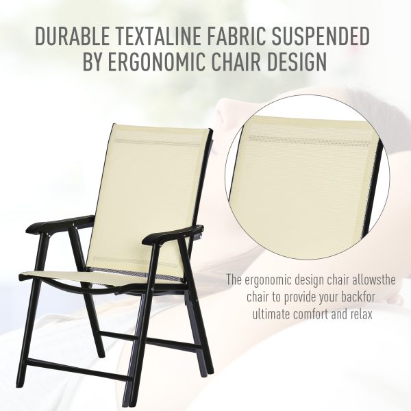 Set of 2 Foldable Metal Garden Chairs Dining Seat Yard Furniture Beige - Image 4