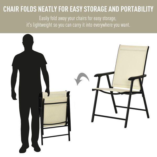Set of 2 Foldable Metal Garden Chairs Dining Seat Yard Furniture Beige - Image 5