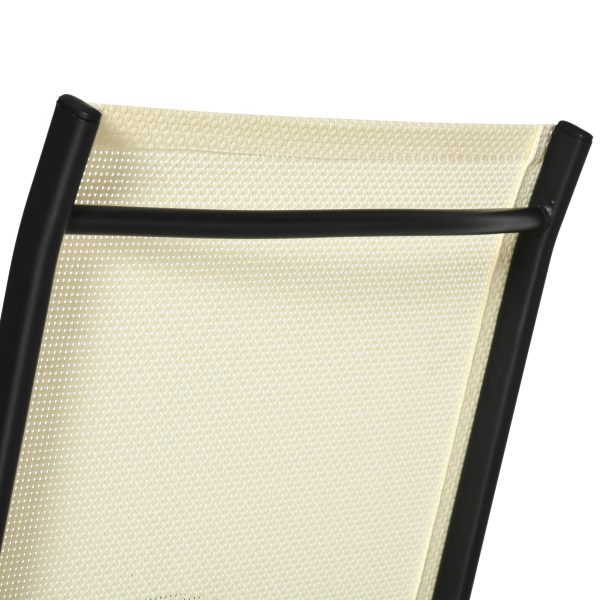 Set of 2 Foldable Metal Garden Chairs Dining Seat Yard Furniture Beige - Image 8