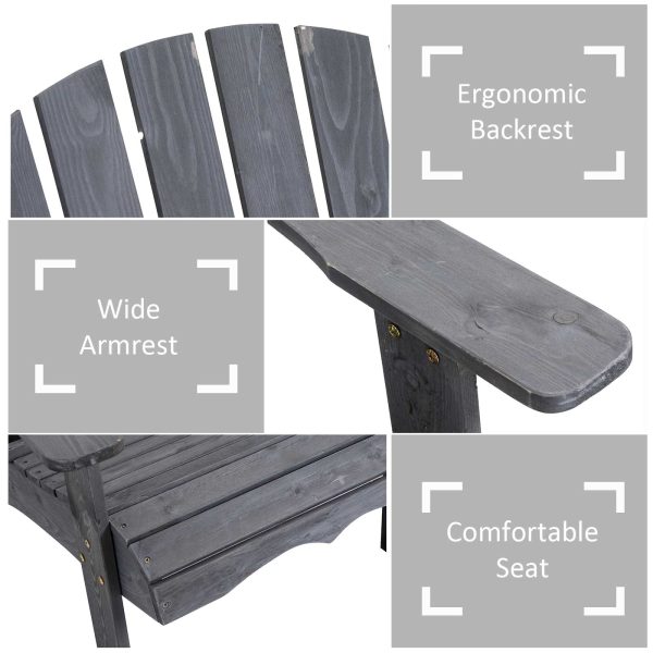 Wooden Double Adirondack Chairs Loveseat & Center Table & Umbrella Hole, Grey - Image 6