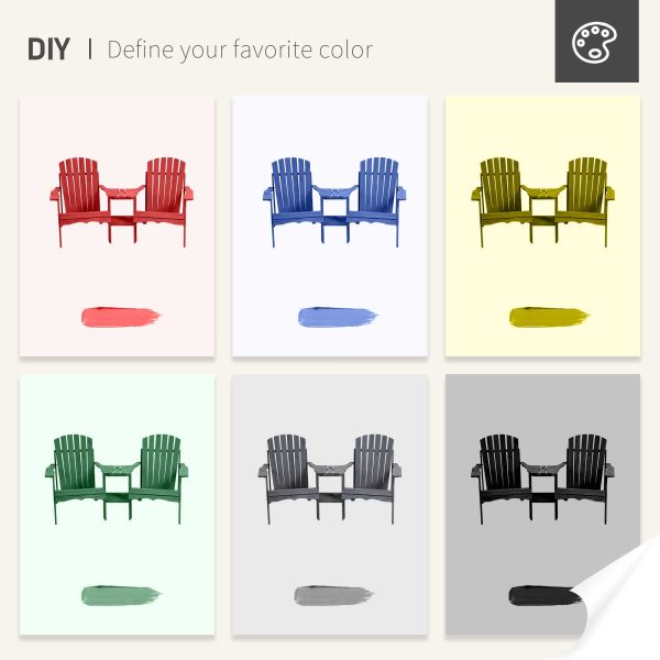 Wooden Double Adirondack Chairs Loveseat & Center Table & Umbrella Hole, Grey - Image 8