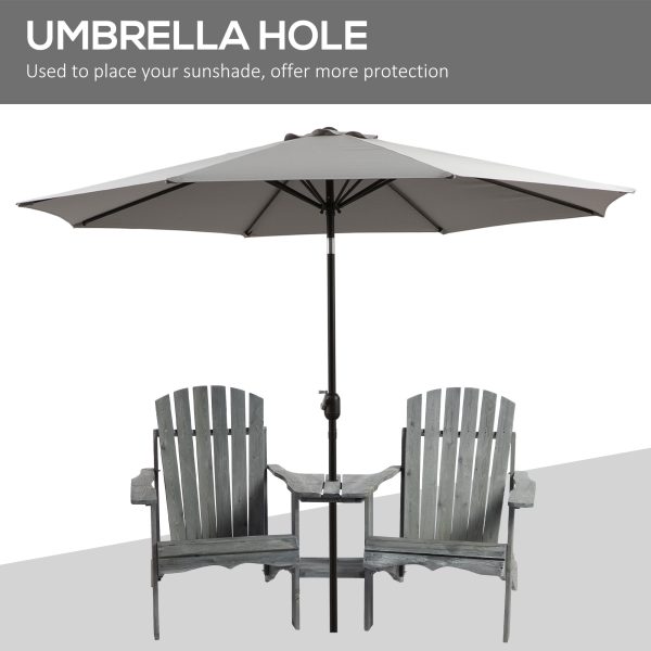Wooden Double Adirondack Chairs Loveseat & Center Table & Umbrella Hole, Grey - Image 4