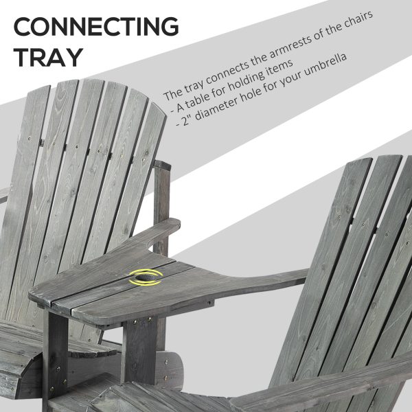 Wooden Double Adirondack Chairs Loveseat & Center Table & Umbrella Hole, Grey - Image 6