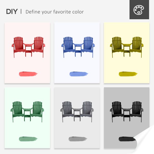 Wooden Double Adirondack Chairs Loveseat & Center Table & Umbrella Hole, Grey - Image 8