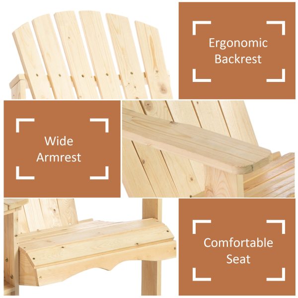 Wooden Double Adirondack Chairs Loveseat & Center Table & Umbrella Hole, Natural - Image 5