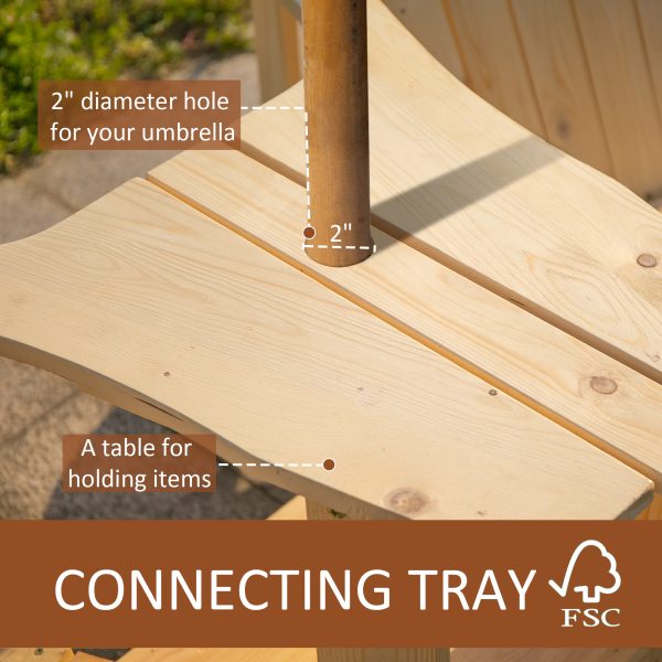 Wooden Double Adirondack Chairs Loveseat & Center Table & Umbrella Hole, Natural - Image 6