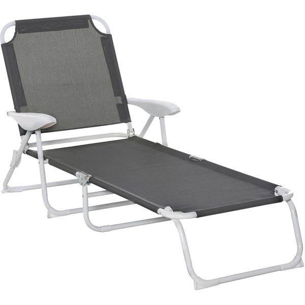 Reclining Lounge Chair with 4-Level Adjustable Backrest, Grey
