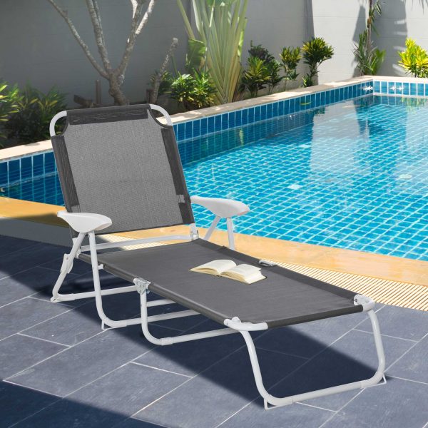 Reclining Lounge Chair with 4-Level Adjustable Backrest, Grey - Image 2