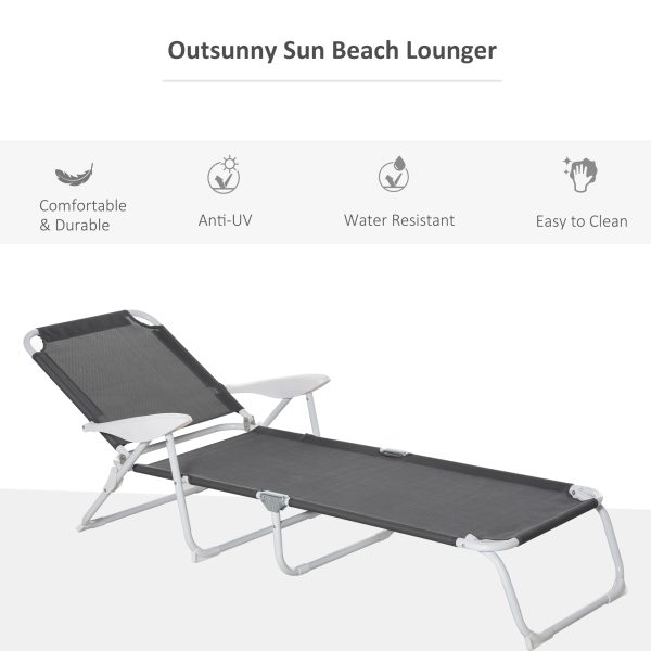 Reclining Lounge Chair with 4-Level Adjustable Backrest, Grey - Image 4