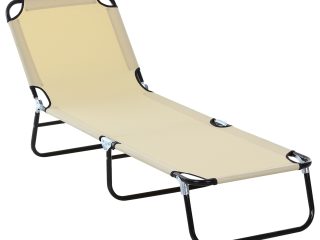 Reclining Lounge Chair with 3-Level Adjustable Backrest, Beige