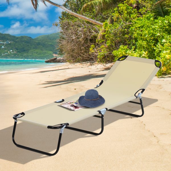Reclining Lounge Chair with 3-Level Adjustable Backrest, Beige - Image 2