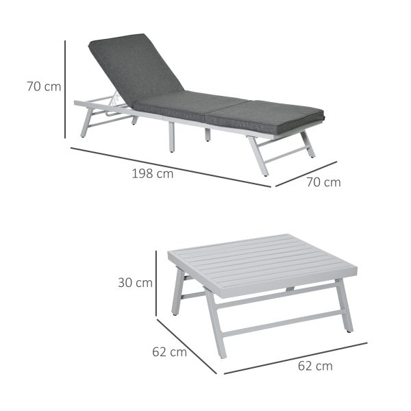 3Pc Garden Seating Set w/ Convertible Sofa Lounge Table Grey Coffee - Image 3